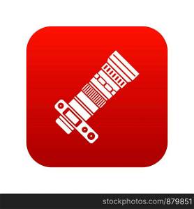 Dslr camera with zoom lens icon digital red for any design isolated on white vector illustration. Dslr camera with zoom lens icon digital red