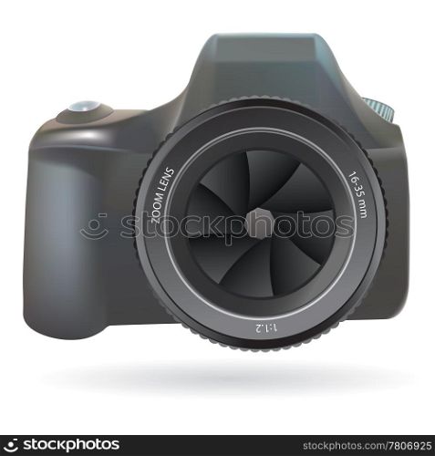 Dslr Photo Camera isolated on white. Meshes and gradients vector illustration.