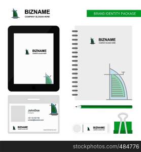 Dubai hotel Business Logo, Tab App, Diary PVC Employee Card and USB Brand Stationary Package Design Vector Template