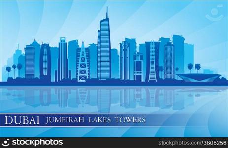 Dubai Jumeirah Lakes Towers skyline silhouette background, City illustration&#xA;