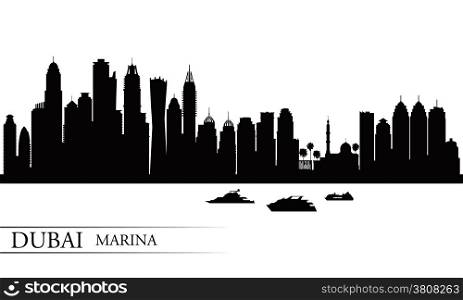 Dubai Marina City skyline silhouette background, vector illustration