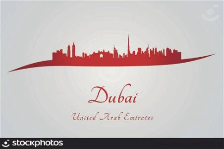 Dubai skyline in red and gray background in editable vector file