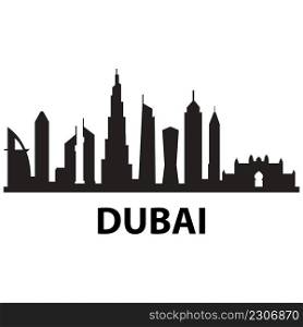 Dubai skyline on white background. Dubai city. United Arab Emirates skyscraper buildings silhouette. UAE Urban cityscape sign. flat style.
