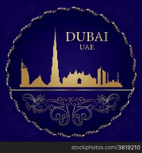 Dubai skyline silhouette on vintage background, vector illustration
