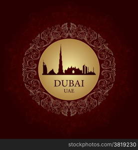 Dubai skyline silhouette on vintage background, vector illustration