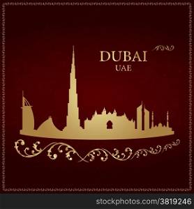 Dubai skyline silhouette on vintage background, vector illustration