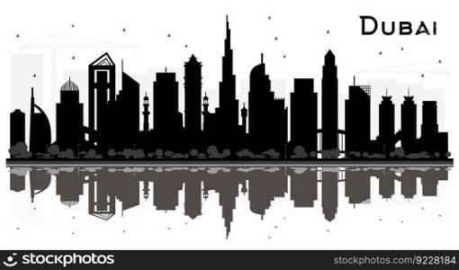 Dubai UAE City skyline silhouette with black buildings isolated on white. Vector illustration. Simple flat concept for tourism presentation or web site. Business travel concept. Cityscape with landmarks.