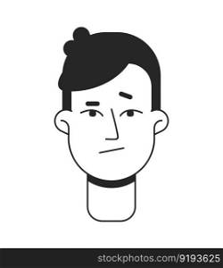 Dubious young man front flat line monochromatic vector character head. Simple outline avatar icon. Editable cartoon user portrait. Lineart spot illustration for web graphic design and animation. Dubious young man front flat line monochromatic vector character head