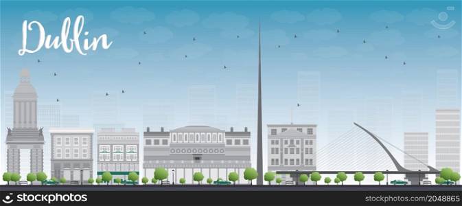 Dublin Skyline with Grey Buildings and Blue Sky, Ireland. Vector Illustration