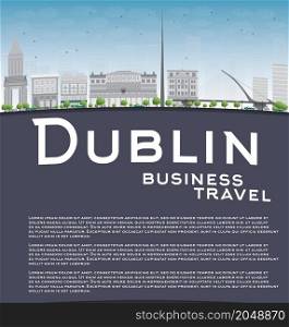 Dublin Skyline with Grey Buildings, Blue Sky and copy space. Ireland. Business travel concept. Vector Illustration