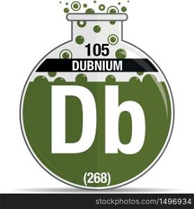 Dubnium symbol on chemical round flask. Element number 105 of the Periodic Table of the Elements - Chemistry. Vector image