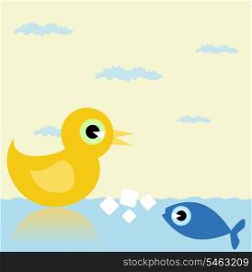 Duck and fish. The duck and fish divide a forage into the sea. A vector illustration