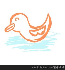 Duck. Icon in hand draw style. Drawing with wax crayons, colored chalk, children&rsquo;s creativity. Vector illustration. Sign, symbol, pin, sticker. Icon in hand draw style. Drawing with wax crayons, children&rsquo;s creativity