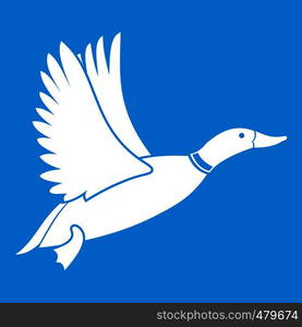 Duck icon white isolated on blue background vector illustration. Duck icon white