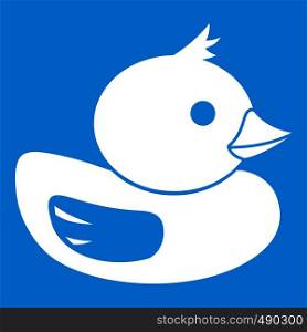 Duck icon white isolated on blue background vector illustration. Duck icon white