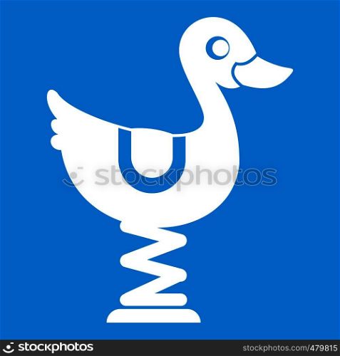 Duck ride in playground icon white isolated on blue background vector illustration. Duck ride in playground icon white