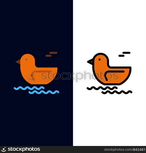 Duck, River, Canada Icons. Flat and Line Filled Icon Set Vector Blue Background