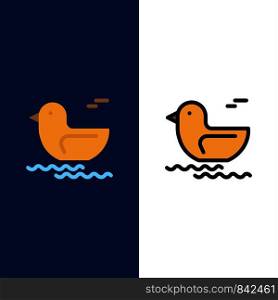 Duck, River, Canada Icons. Flat and Line Filled Icon Set Vector Blue Background