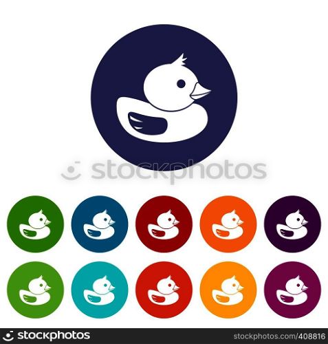 Duck set icons in different colors isolated on white background. Duck set icons