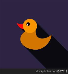 Duckling for a child icon in flat style with long shadow. Children toys symbol. Duckling for a child icon, flat style