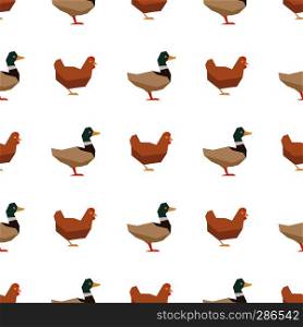 Ducks and chickens seamless pattern. Vector farm birds illustration background. Ducks and chickens seamless pattern