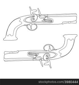 Dueling pistols of the 18th century. Sketch of two dueling pistols