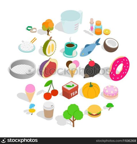 Dulcet dessert icons set. Isometric set of 25 dulcet dessert vector icons for web isolated on white background. Dulcet dessert icons set, isometric style