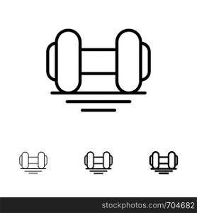 Dumbbell, Fitness, Gym, Lift Bold and thin black line icon set