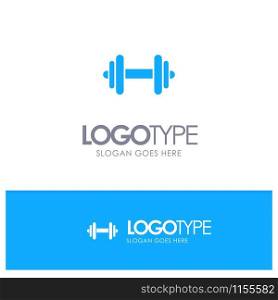 Dumbbell, Fitness, Sport, Motivation Blue Solid Logo with place for tagline