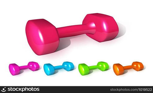 Dumbbell Fitness Sportive Equipment Set Vector. Collection Stylish Multicolored Metallic Training Aerobics Tool Dumbbell For Slim Figure And Healthy Body. Layout Realistic 3d Illustrations. Dumbbell Fitness Sportive Equipment Set Vector