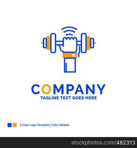 Dumbbell, gain, lifting, power, sport Blue Yellow Business Logo template. Creative Design Template Place for Tagline.