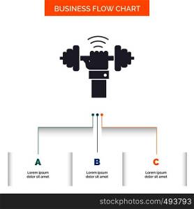 Dumbbell, gain, lifting, power, sport Business Flow Chart Design with 3 Steps. Glyph Icon For Presentation Background Template Place for text.. Vector EPS10 Abstract Template background