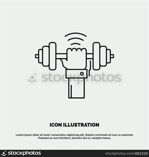 Dumbbell, gain, lifting, power, sport Icon. Line vector gray symbol for UI and UX, website or mobile application. Vector EPS10 Abstract Template background