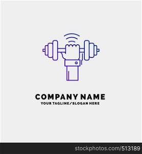 Dumbbell, gain, lifting, power, sport Purple Business Logo Template. Place for Tagline. Vector EPS10 Abstract Template background
