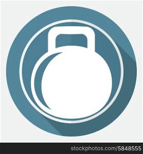 dumbbell icon on white circle with a long shadow