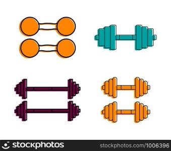 Dumbbell icon set. Color outline set of dumbbell vector icons for web design isolated on white background. Dumbbell icon set, color outline style