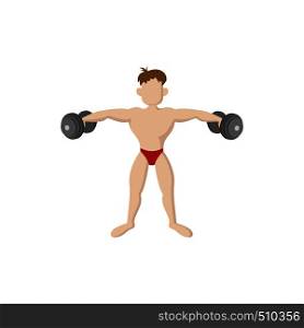 Dumbbell lateral raise icon in cartoon style on a white background . Dumbbell lateral raise icon, cartoon style