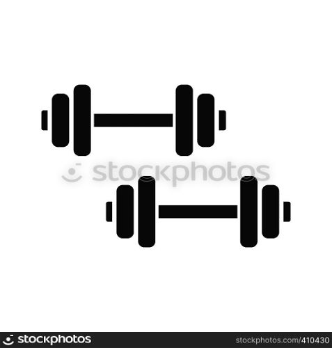 Dumbbells glyph icon. Silhouette symbol. Negative space. Barbells. Fitness equipment. Vector isolated illustration. Dumbbells glyph icon