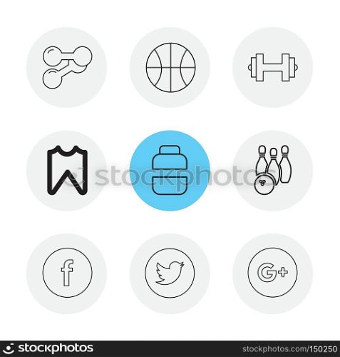 dumbell , basketball , facebook , twitter , google plus , sports , games , fitness , athletics , football , bodybuilding , snooker , ball , cricket , tennis , stopwatch , golf  , social , media , icon, vector, design,  flat,  collection, style, creative,  icons