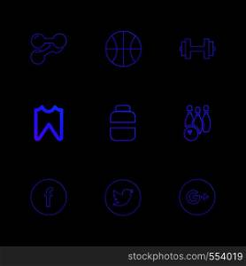 dumbell , basketball , facebook , twitter , google plus , sports , games , fitness , athletics , football , bodybuilding , snooker , ball , cricket , tennis , stopwatch , golf , social , media , icon, vector, design, flat, collection, style, creative, icons