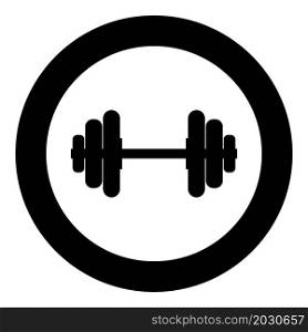Dumbell Dumbbell disc weight training equipment icon in circle round black color vector illustration image solid outline style simple. Dumbell Dumbbell disc weight training equipment icon in circle round black color vector illustration image solid outline style
