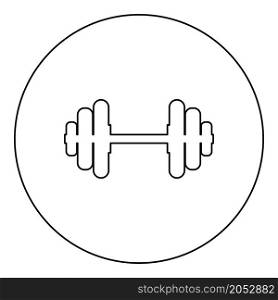 Dumbell Dumbbell disc weight training equipment icon in circle round black color vector illustration image outline contour line thin style simple. Dumbell Dumbbell disc weight training equipment icon in circle round black color vector illustration image outline contour line thin style