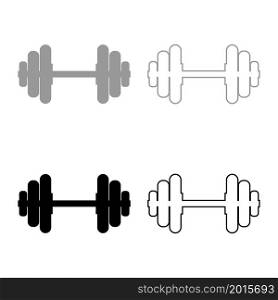 Dumbell Dumbbell disc weight training equipment set icon grey black color vector illustration image simple flat style solid fill outline contour line thin. Dumbell Dumbbell disc weight training equipment set icon grey black color vector illustration image flat style solid fill outline contour line thin