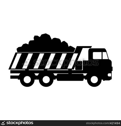 Dump truck black simple icon isolated on white background. Dump truck black simple icon