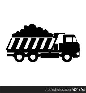 Dump truck black simple icon isolated on white background. Dump truck black simple icon