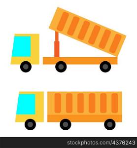 Dump truck icon set. Flat art design. Cartoon style. Orange lorry signs. Delivery van. Vector illustration. Stock image. EPS 10.. Dump truck icon set. Flat art design. Cartoon style. Orange lorry signs. Delivery van. Vector illustration. Stock image.