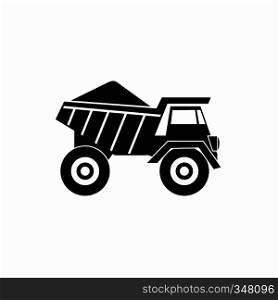 Dump truck with sand icon in simple style isolated on white background. Dump truck with sand icon, simple style