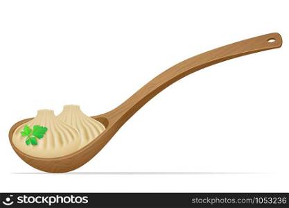 dumplings khinkali of dough with a filling and greens in the spoon vector illustration isolated on white background