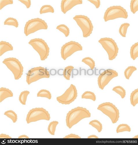 Dumplings  seamless pattern on white background.Print Ideal for Fabric, Textile, Wrapping Paper. Eastern european cuisine. Vector illustration.