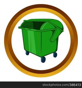 Dumpster vector icon in golden circle, cartoon style isolated on white background. Dumpster vector icon